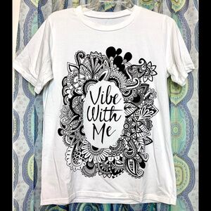 NEW Vibe With Me Mandala Design White Cotton Shirt Soft Womens XL